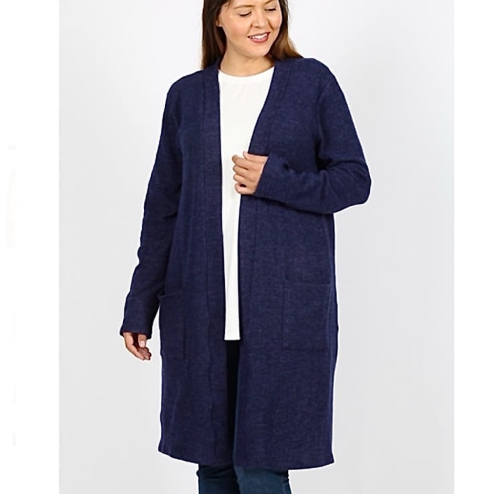 ZENANA Brushed Melange Open V-neck Sweater Cardigans - Picture 5 of 5